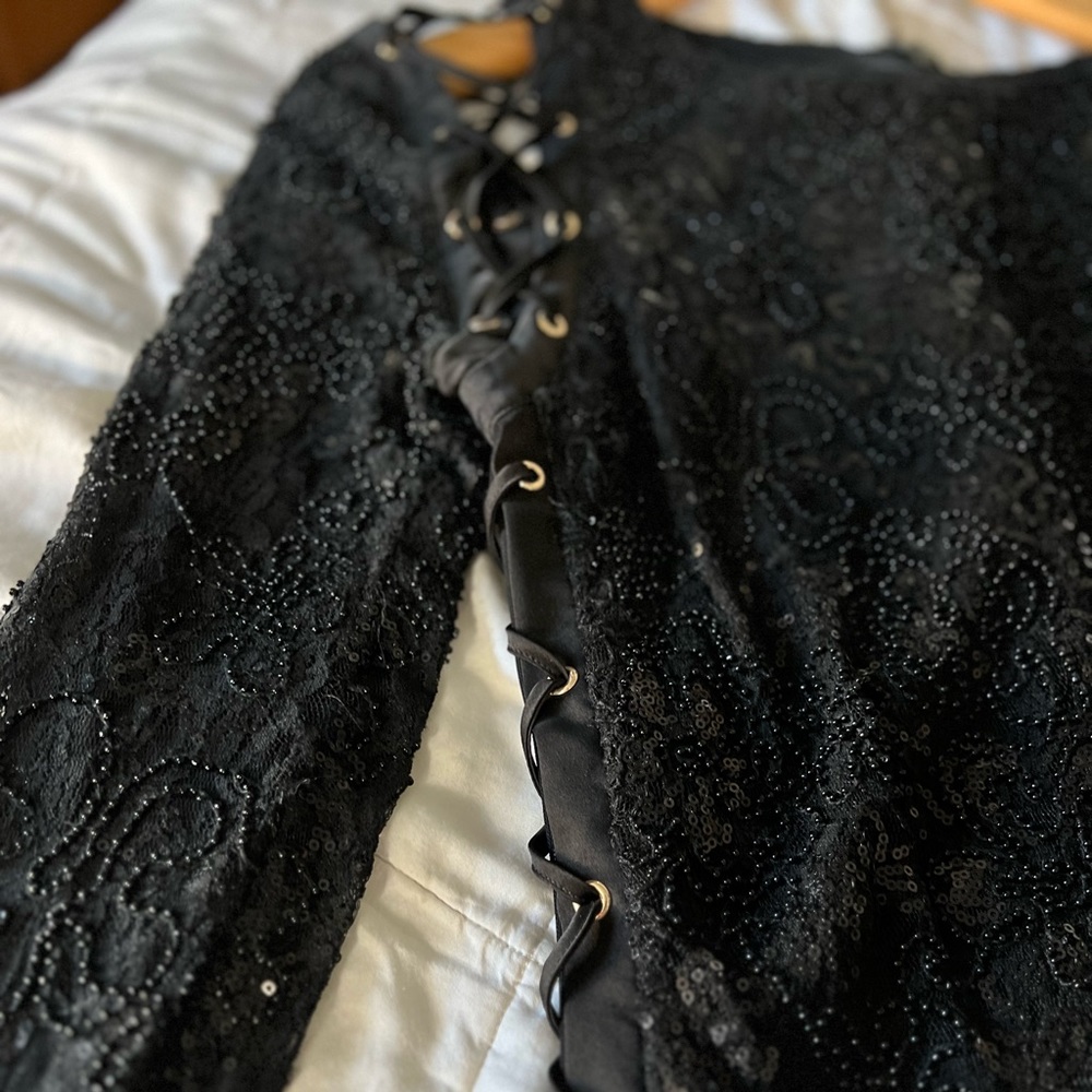 Sparkly✨ Mini Cocktail Dress, Size M, Laced Up Sleeves - Picture 6 of 6